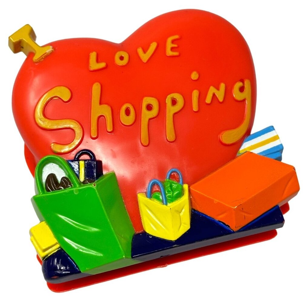 Retro 1998 Acme I Love Shopping Talking Heart Magnet Red